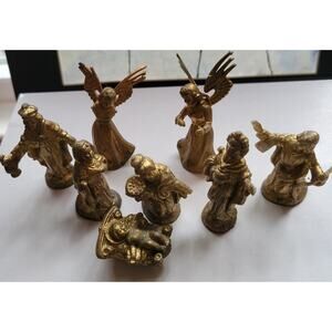 Nativity Scene Plastic 8 Pc Bronze Color Made In Hong Kong Approx 2" Christmas
